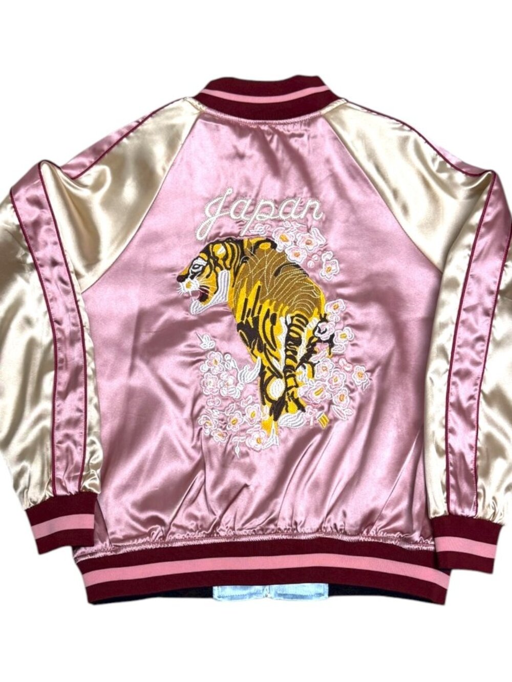JAPAN SUKAJAN Satin Okinawa REVERSIBLE Tiger Bomber Jacket Womens Medium
